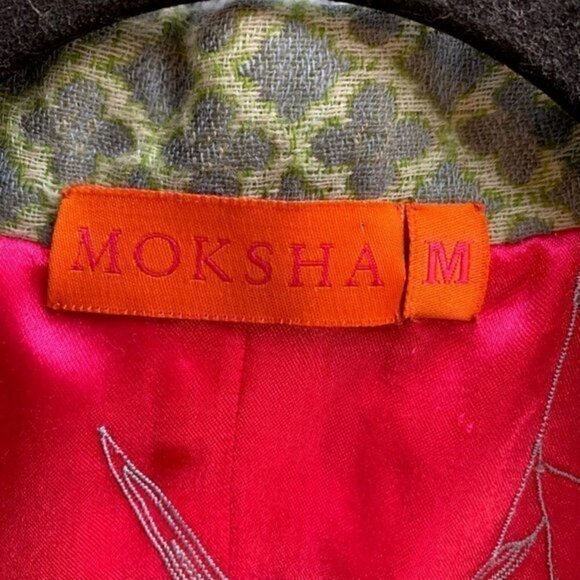 Moksha Womens Suit Jacket Blazer Green 100% Wool Geometric Pockets Long Sleeve M - Picture 10 of 11